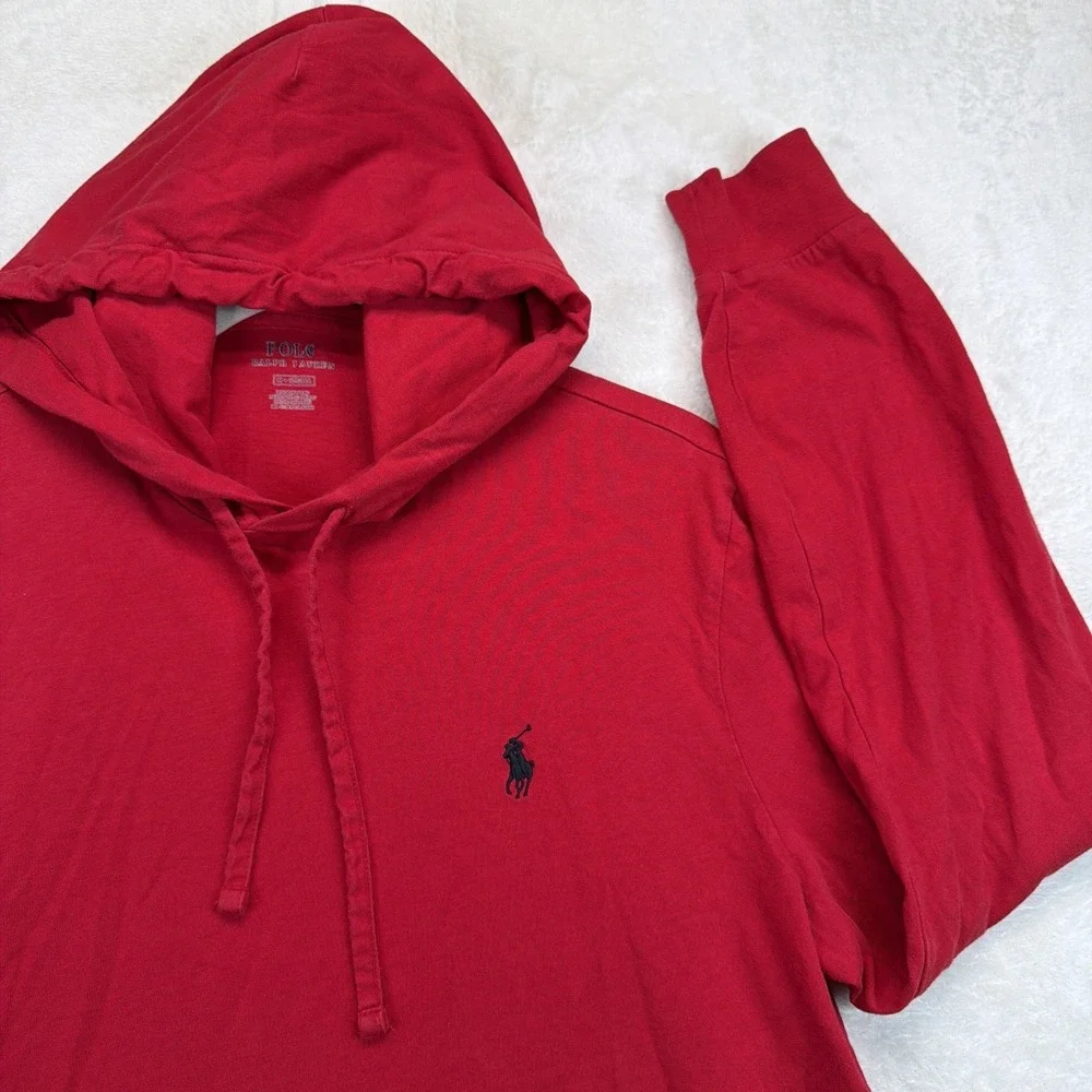Polo Ralph Lauren Hoodie Men's M Red Pony Logo Lightweight Jersey Hooded Shirt